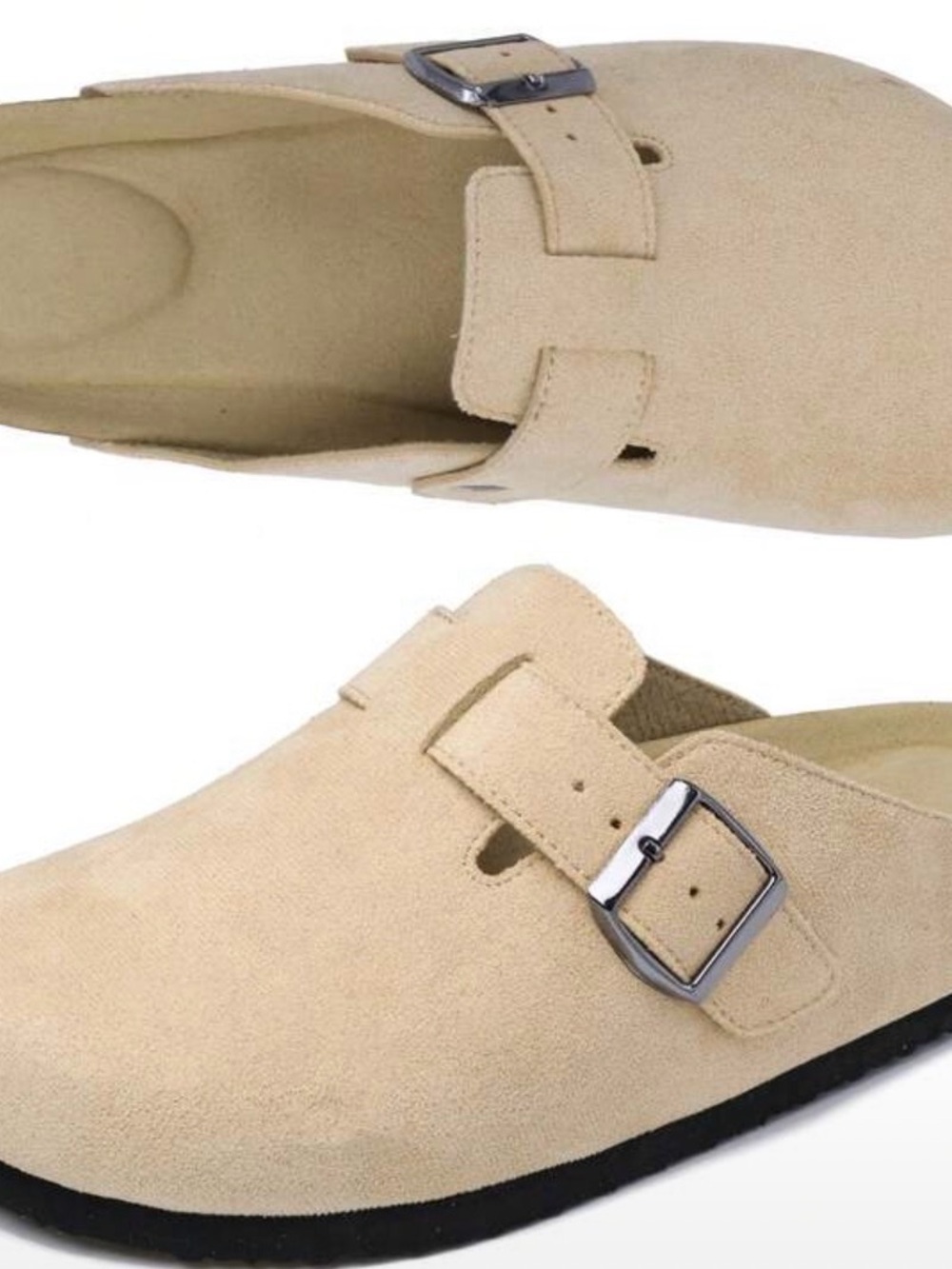 NWT Womens Cream Faux Suede Slip-On Mule with Buckle